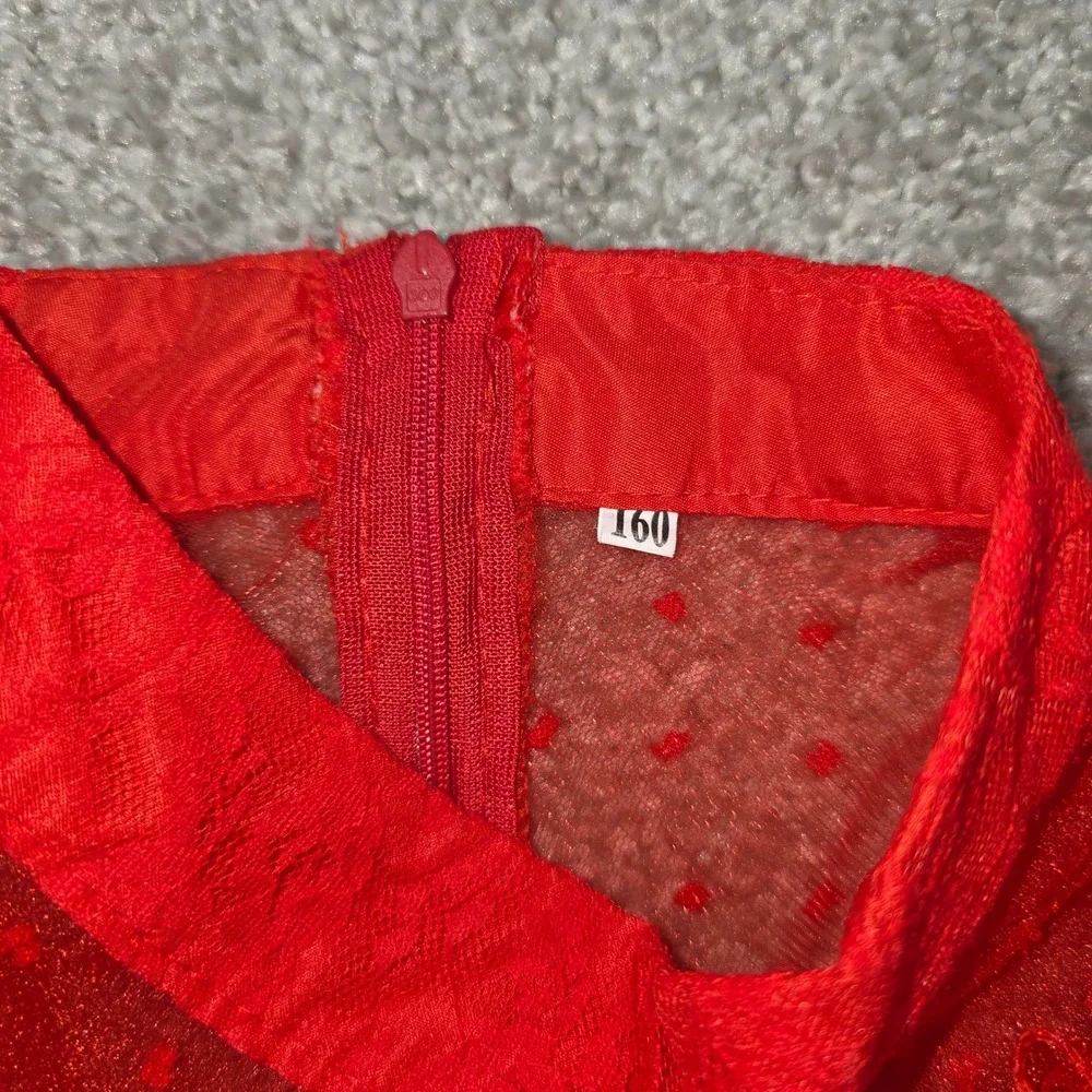 Girls Red Swiss Dot Tiered Ruffle Gown Flutter Maxi Dress Size 160 Halloween